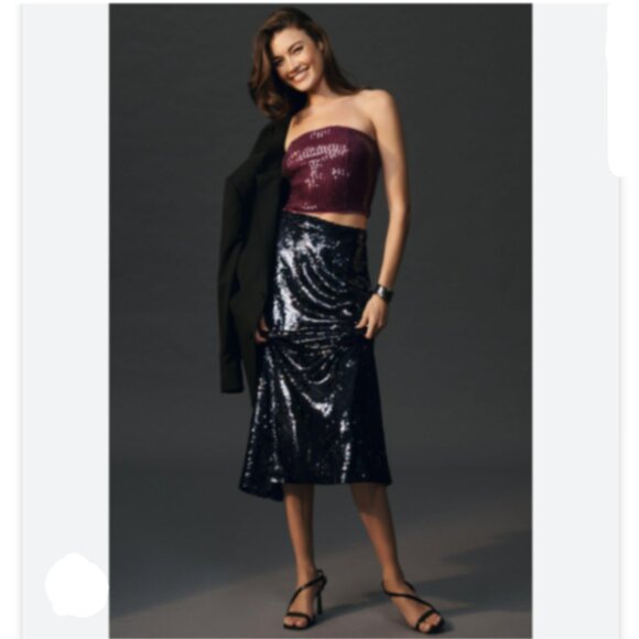 Brand New By Anthropologie Cropped Strapless Sequin Tube Top - Picture 9 of 9